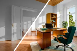 Vorher/Nachher gegenüberstellung AI Staging